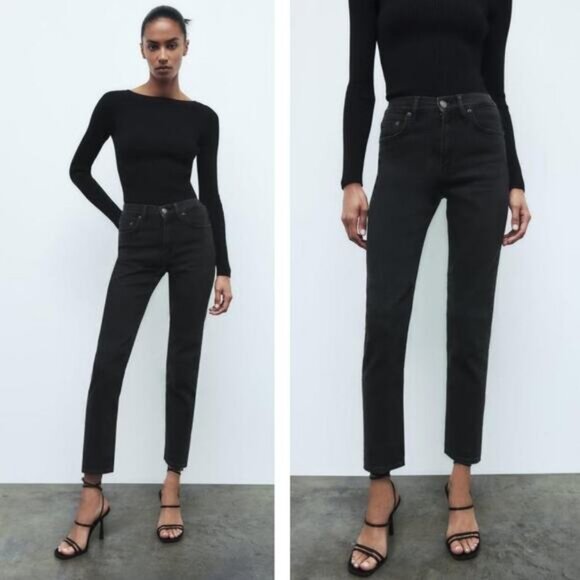 NWT ZARA The Slim Cropped High Rise Jean In Washed Black Size 2 - Picture 1 of 7